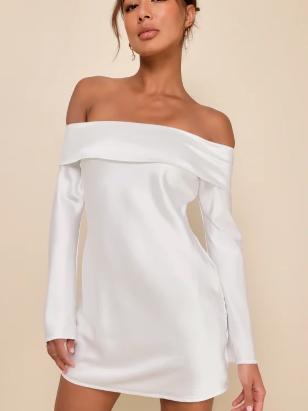 Lulu's White Off-the-Shoulder Satin Wedding Dress